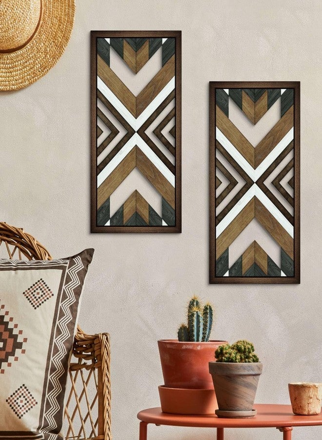 Putuo Decor Aztec Wall Decor Set of 2, Wooden Western Wall Art, Geometric Wooden Decoration, Native American Tribal Southwestern Boho Decorative Hanging Plaques for Living Room Bedroom Entryway - Image 4